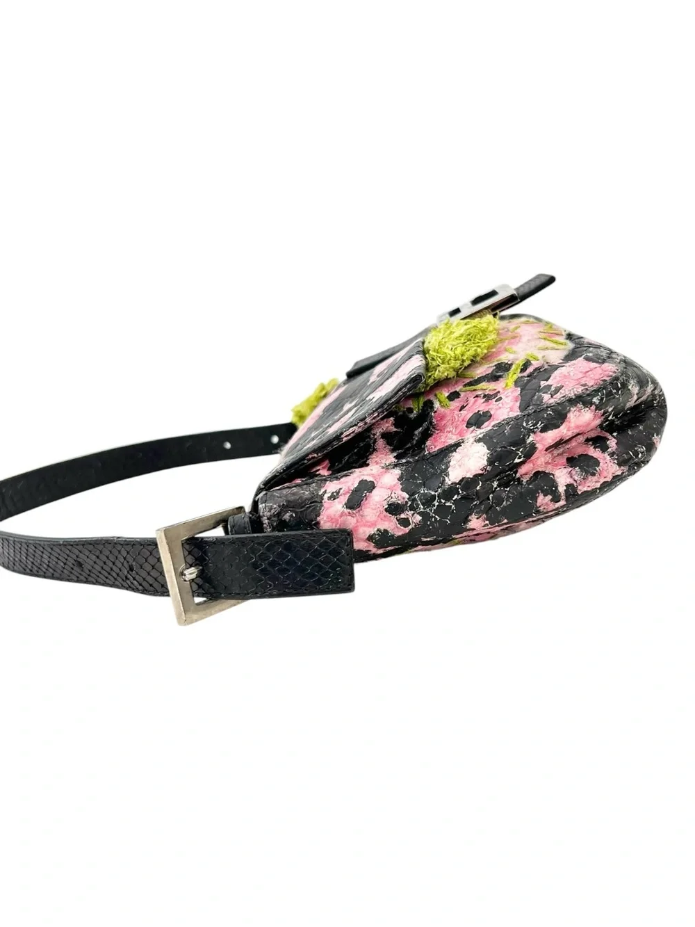 RARE FENDI Upcycled Vintage Mini FF Baguette Bag in Black Pink & Green - Picture 4 of 16